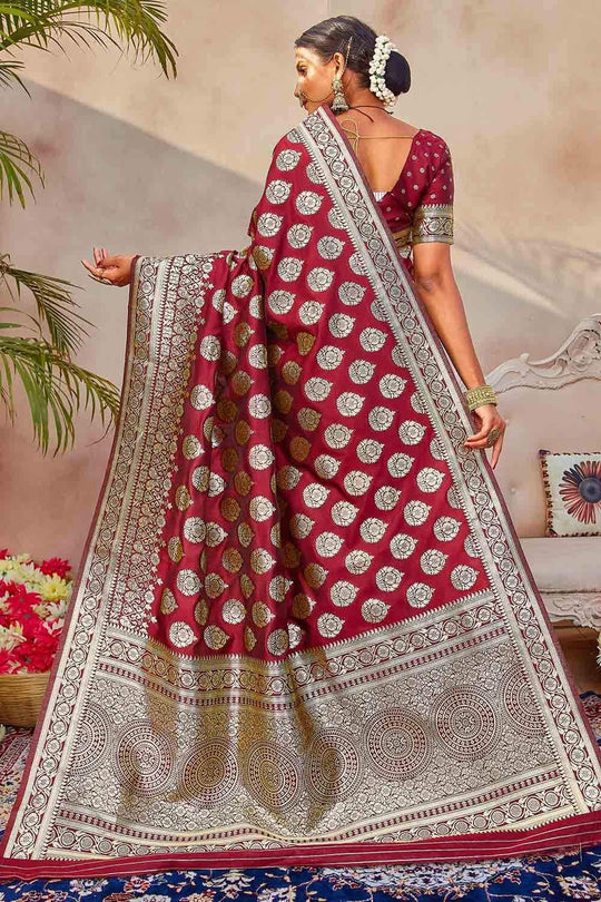 Maroon Zari Butta Woven Banarasi Saree