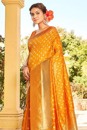 Merigold Orange Banarasi Saree