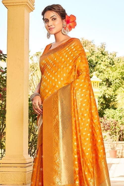 orange banarasi saree