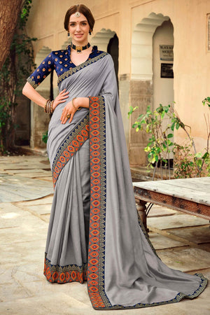 Metal Grey Banarasi Saree