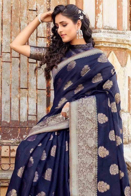 Midnight Blue Banarasi Saree