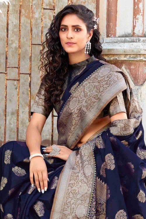 Midnight Blue Banarasi Saree