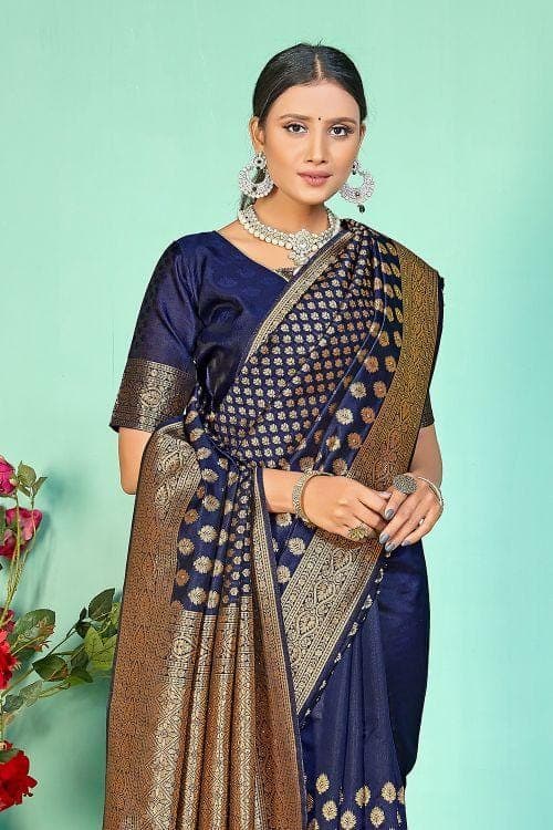Banarasi Saree Midnight Blue Small Butta Woven Banarasi Saree saree online