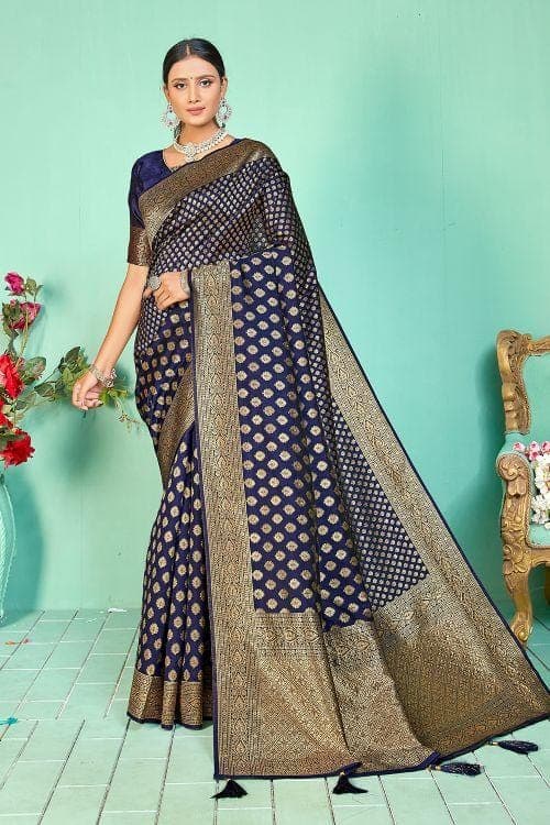 Banarasi Saree Midnight Blue Small Butta Woven Banarasi Saree saree online