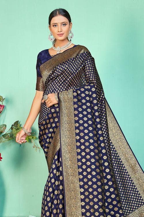 Banarasi Saree Midnight Blue Small Butta Woven Banarasi Saree saree online