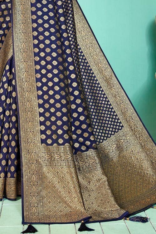 Banarasi Saree Midnight Blue Small Butta Woven Banarasi Saree saree online