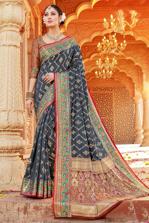 Midnight Grey Banarasi Saree