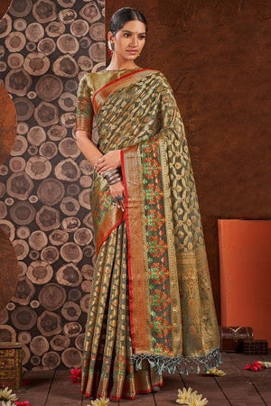 Mink Grey Banarasi Saree