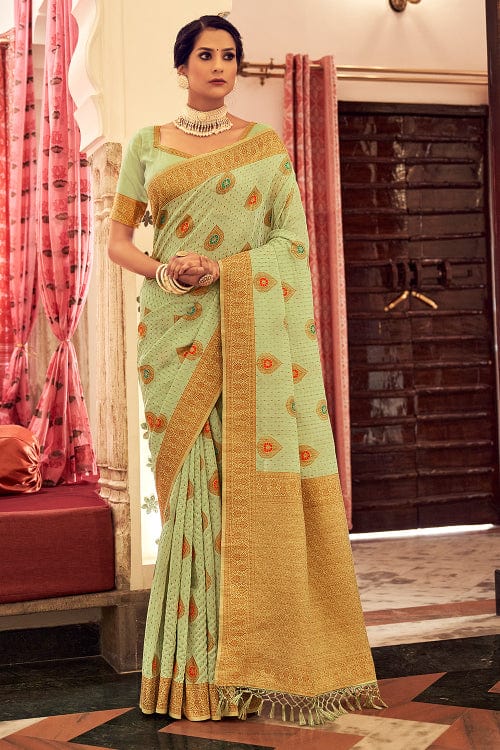 green banarasi saree
