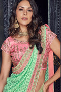 Banarasi Saree Mint Green Banarasi Saree With Embroidered Silk Blouse saree online