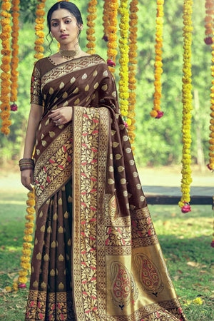 Mocha Brown Banarasi Saree