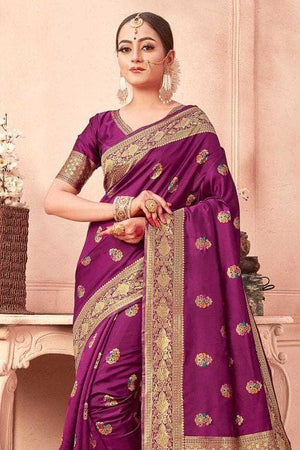 Mulberry Purple Banarasi Saree With Meenakari Work