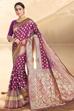 Mulberry Purple Printed Banarasi Saree
