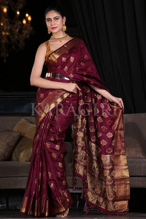 Mulberry Purple Zari Butta Woven Banarasi Saree