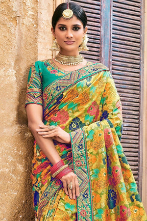 Multicolor Banarasi Saree With Embroidered Silk Blouse