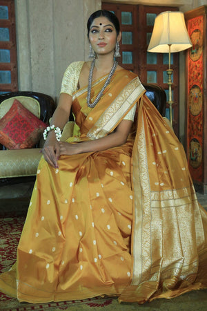 Mustard Yellow Banarasi Saree