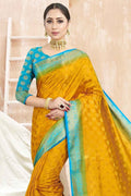 Mustard Yellow Zari Butta Saree