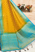 Mustard Yellow Zari Butta Saree