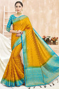 Mustard Yellow Zari Butta Saree