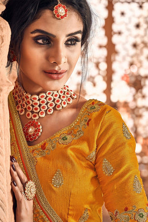 Mustard Yellow Zari Woven Banarasi Saree