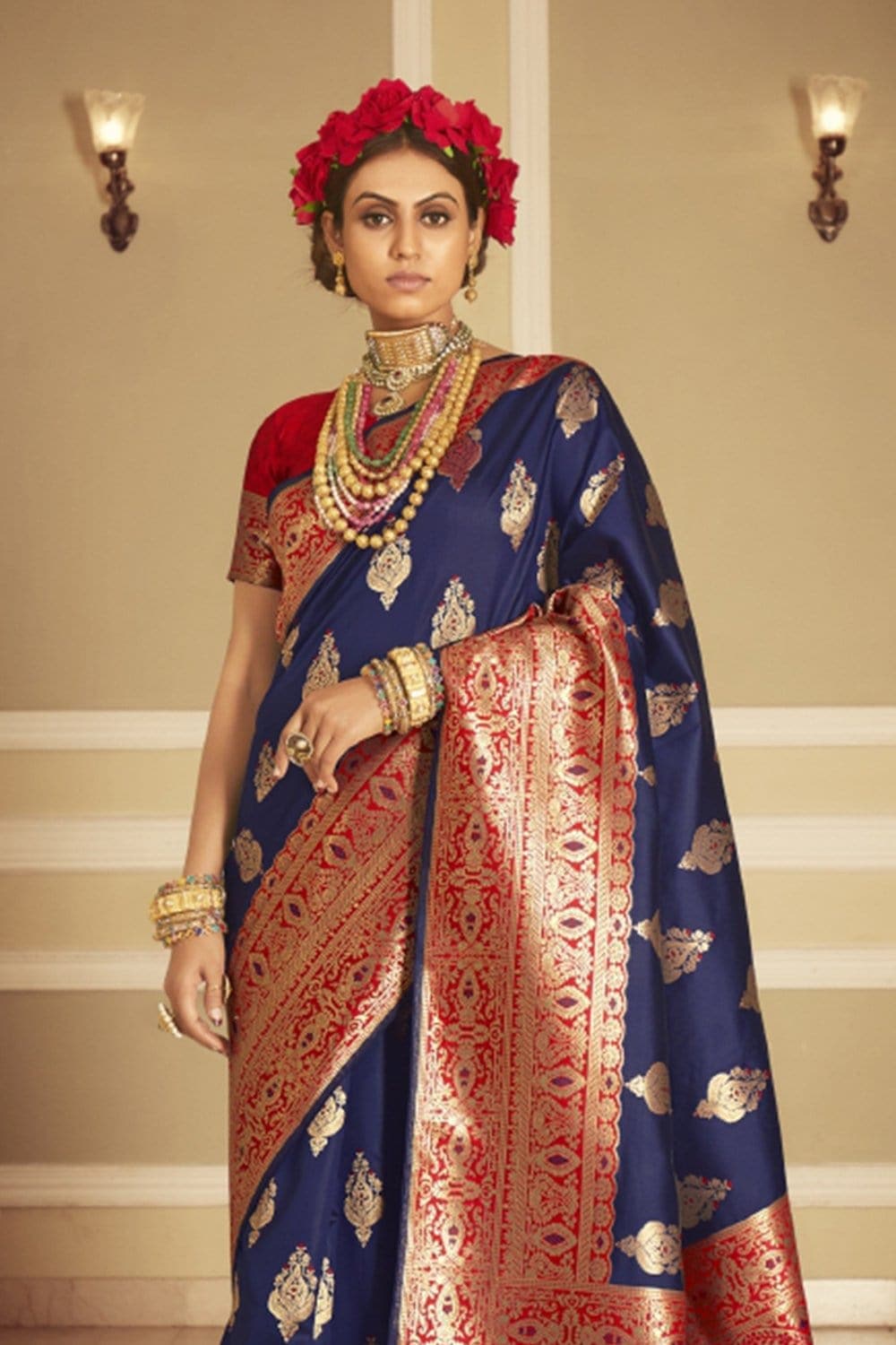 Handloom Dark Blue Pure Katan Silk Banarasi Saree With Cutwork Weave –  Ikkat Door