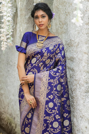 Navy Blue Banarasi Saree