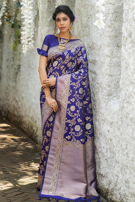 Navy Blue Banarasi Saree