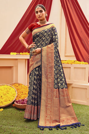 Navy Blue Banarasi Saree