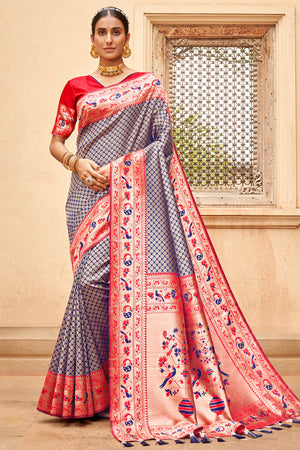 Navy Blue Banarasi Saree