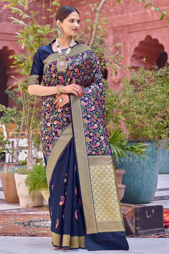 Banarasi Saree Navy Blue Kashmiri Zari Woven Saree saree online