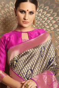 Banarasi Saree Navy Blue Pink Woven Banarasi Brocade Saree saree online
