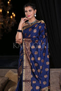 Navy Blue Zari Butta Woven Banarasi Saree