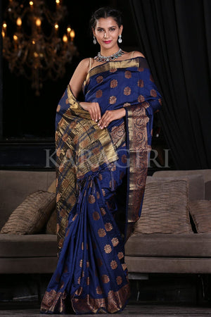 Navy Blue Zari Butta Woven Banarasi Saree