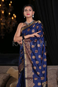Navy Blue Zari Butta Woven Banarasi Saree