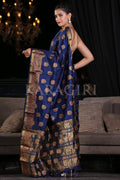 Navy Blue Zari Butta Woven Banarasi Saree