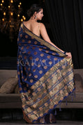 Navy Blue Zari Butta Woven Banarasi Saree