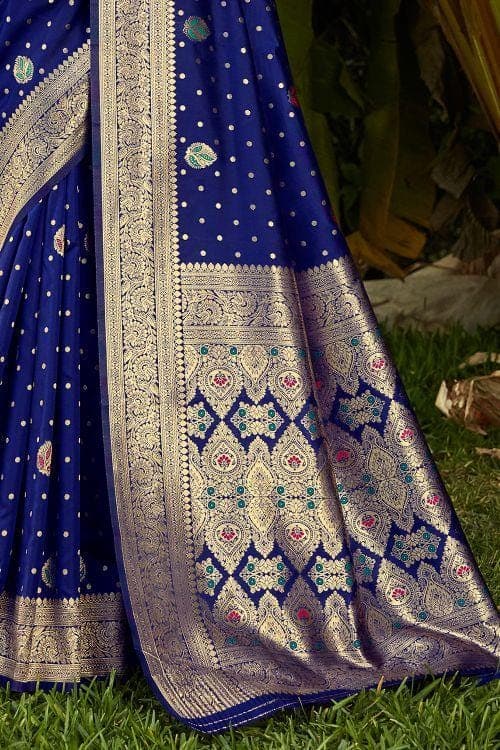 Banarasi Saree Navy Blue Zari Weaved Banarasi Saree saree online