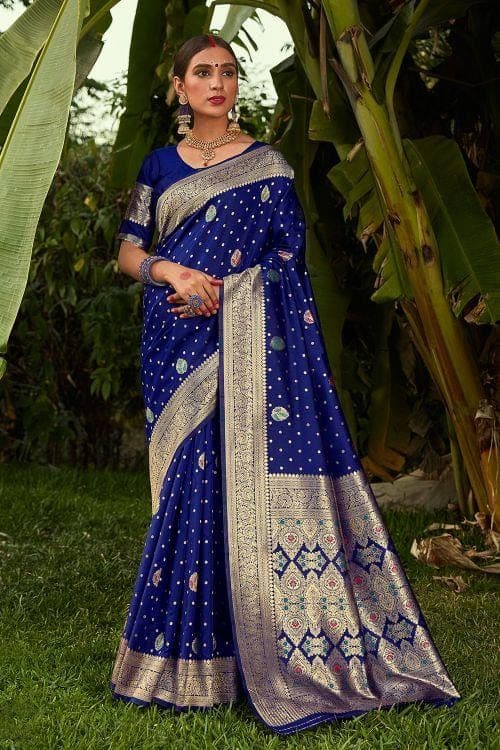 Banarasi Saree Navy Blue Zari Weaved Banarasi Saree saree online