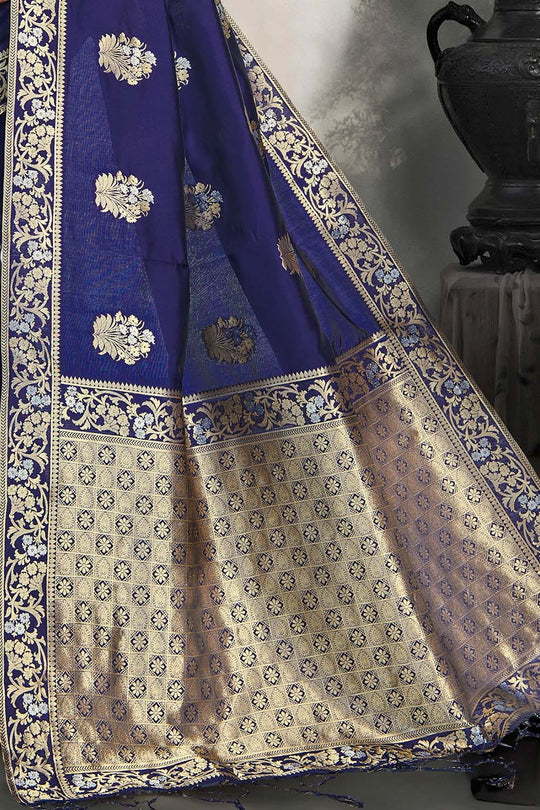 Banarasi Saree Navy Blue Zari Woven Banarasi Cotton Saree saree online
