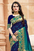 Banarasi Saree Navy Blue Zari Woven Banarasi Saree saree online