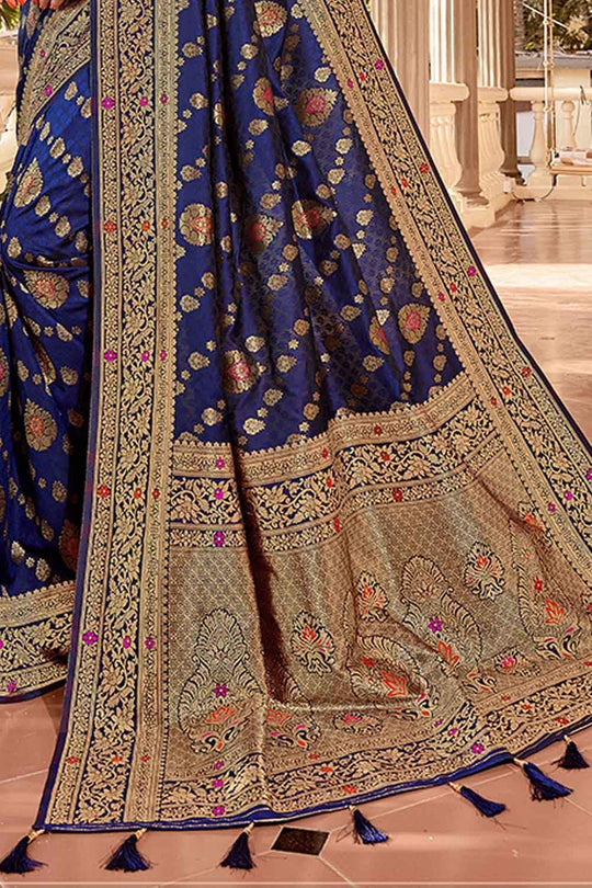 Banarasi Saree Navy Blue Zari Woven Banarasi Saree saree online