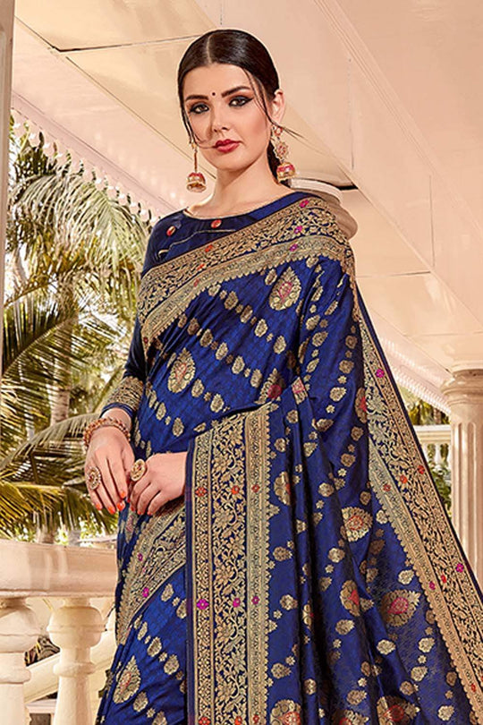 Banarasi Saree Navy Blue Zari Woven Banarasi Saree saree online