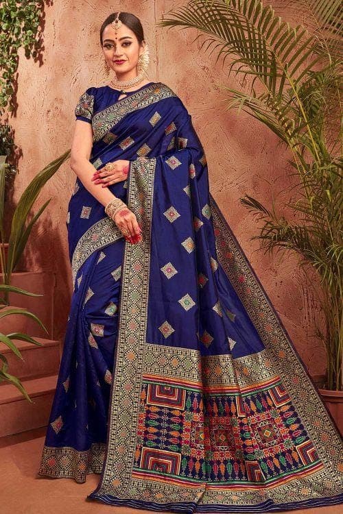 Banarasi Saree Navy Blue Zari Woven Banarasi Saree saree online