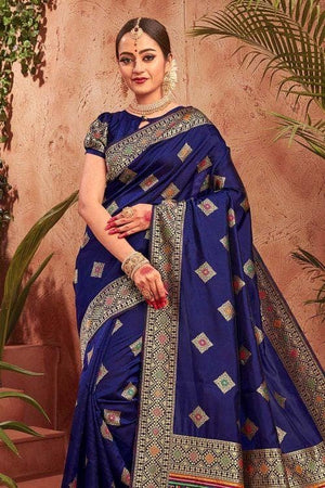 Navy Blue Zari Woven Banarasi Saree