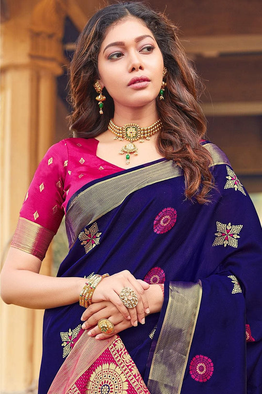 Banarasi Saree Navy Blue Zari Woven Banarasi Saree saree online