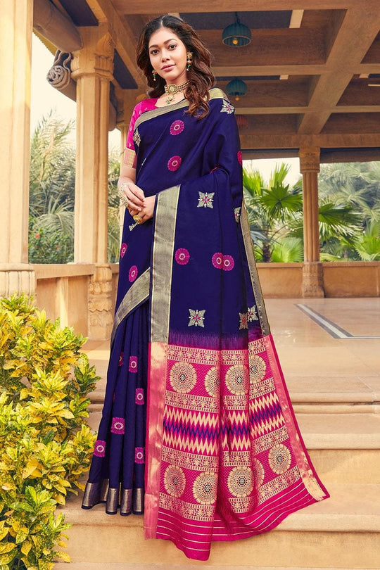 Banarasi Saree Navy Blue Zari Woven Banarasi Saree saree online