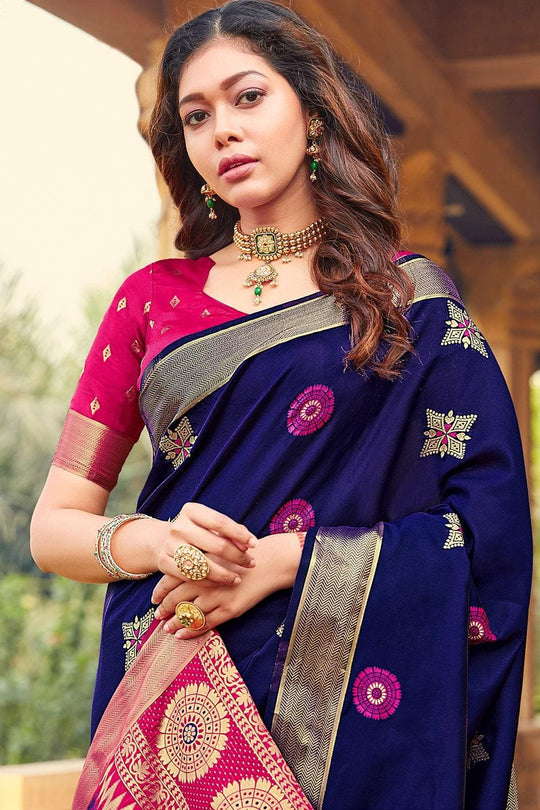 Banarasi Saree Navy Blue Zari Woven Banarasi Saree saree online