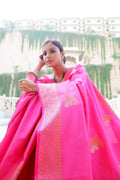 Neon Pink Zari Woven Banarasi Saree