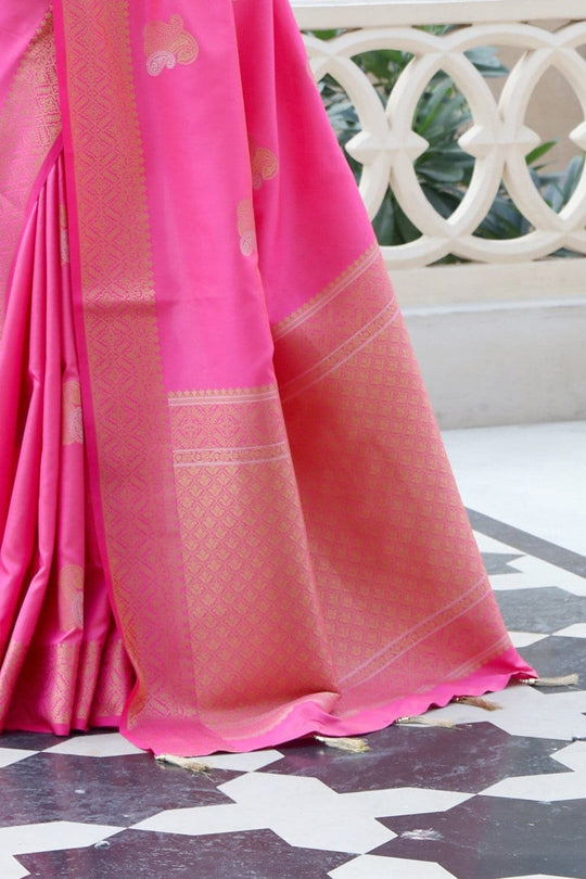 Neon Pink Zari Woven Banarasi Saree