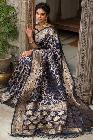 Night Blue Banarasi Saree